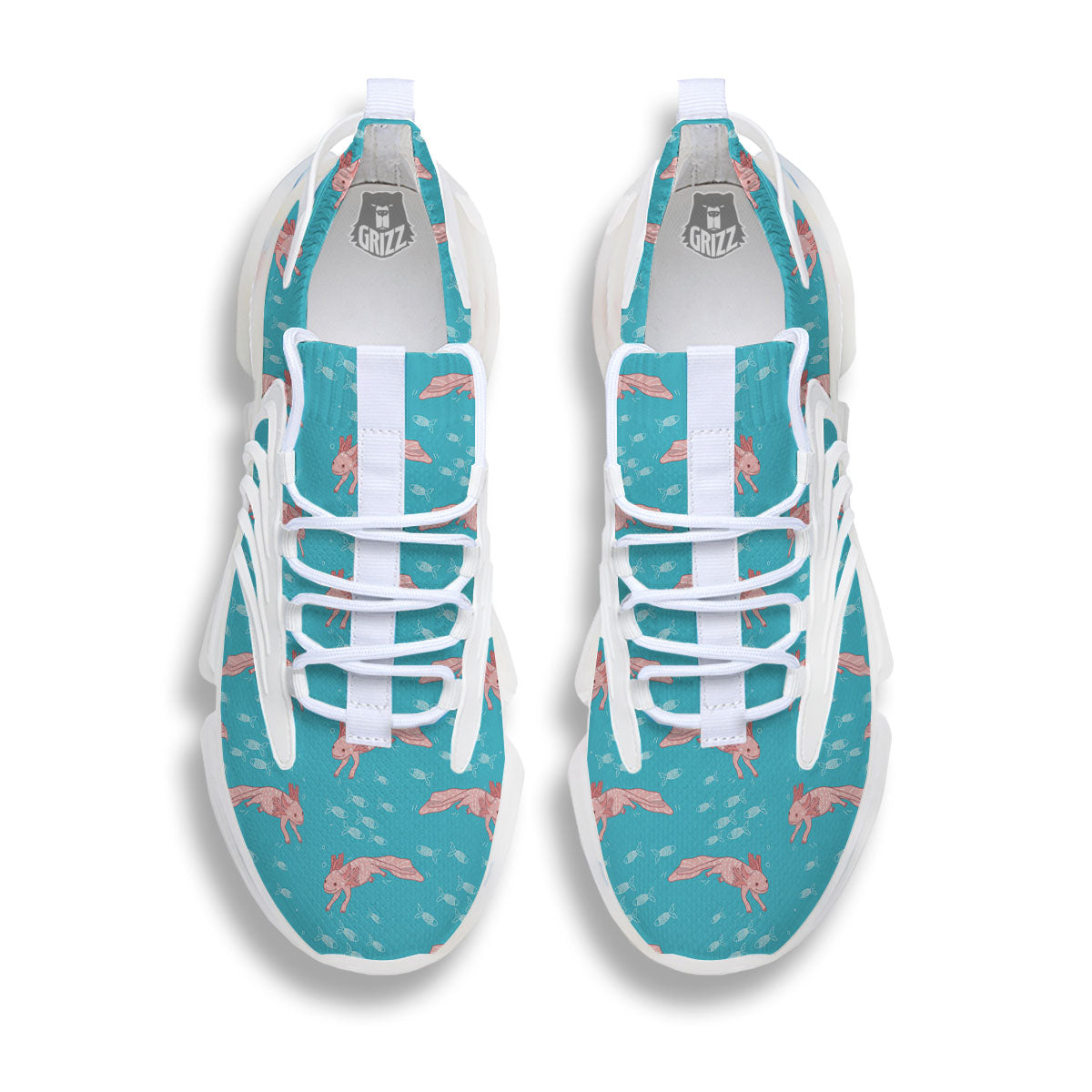 Pink Axolotl Teal Print Pattern White Gym Shoes-grizzshop