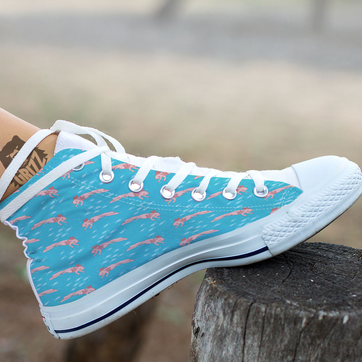 Pink Axolotl Teal Print Pattern White High Top Shoes-grizzshop