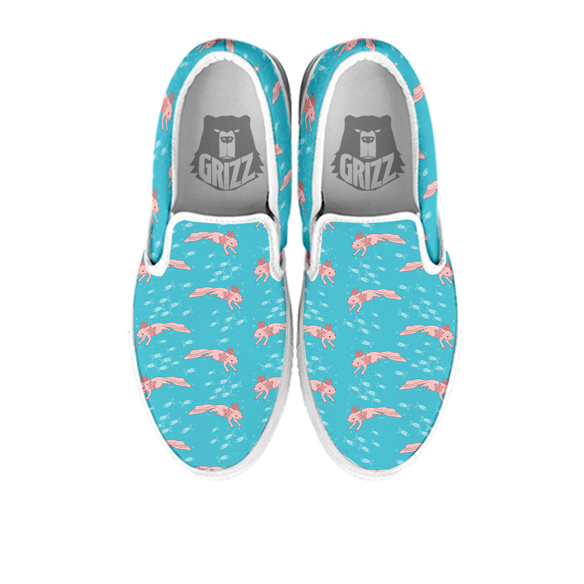Pink Axolotl Teal Print Pattern White Slip On Shoes-grizzshop