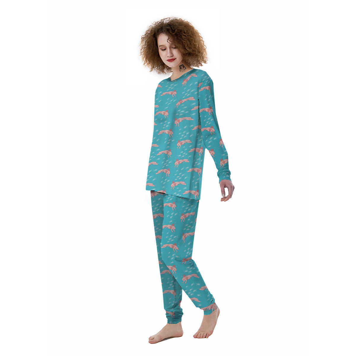 Pink Axolotl Teal Print Pattern Women's Pajamas-grizzshop