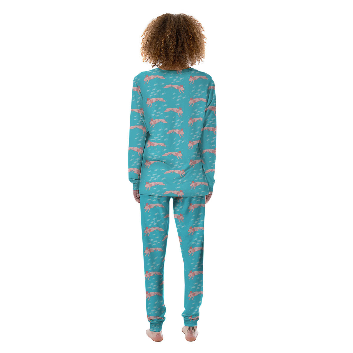 Pink Axolotl Teal Print Pattern Women's Pajamas-grizzshop