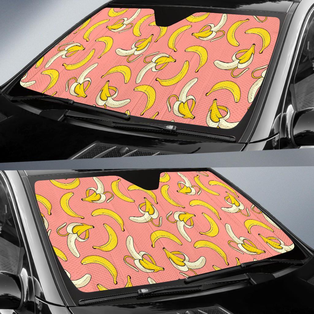Pink Banana Pattern Print Car Sun Shade-grizzshop