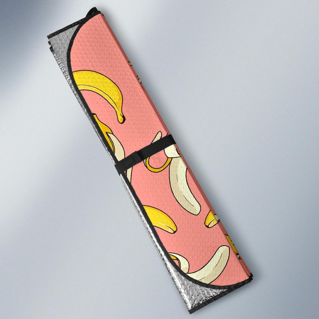 Pink Banana Pattern Print Car Sun Shade-grizzshop
