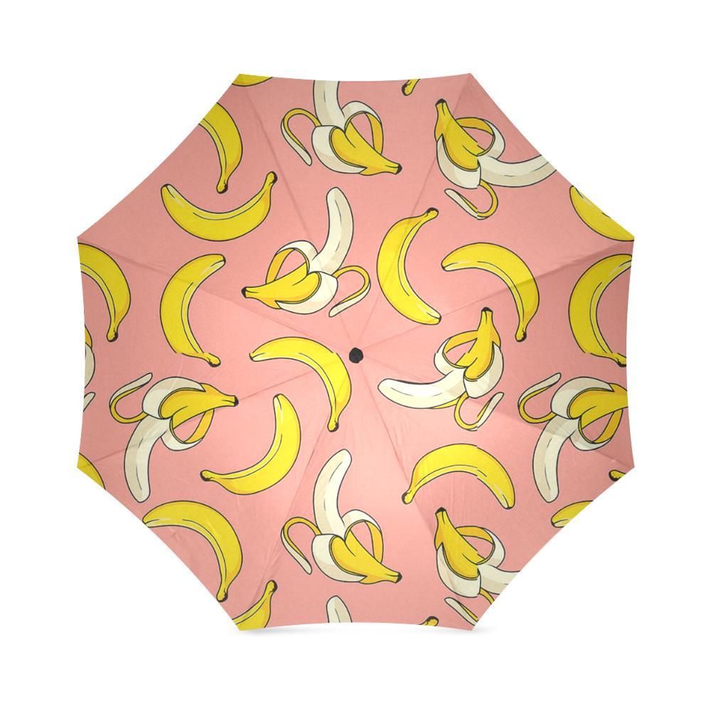 Pink Banana Pattern Print Foldable Umbrella-grizzshop