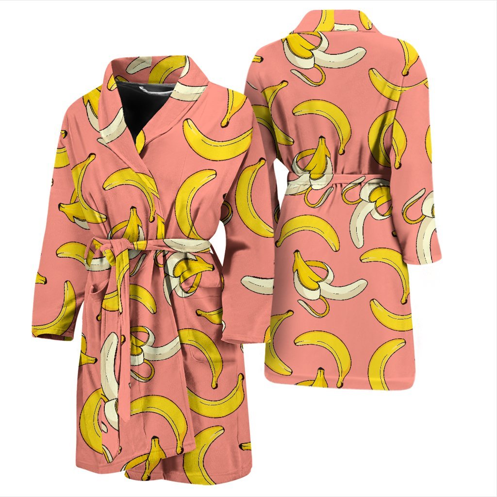 Pink Banana Pattern Print Men Long Robe-grizzshop