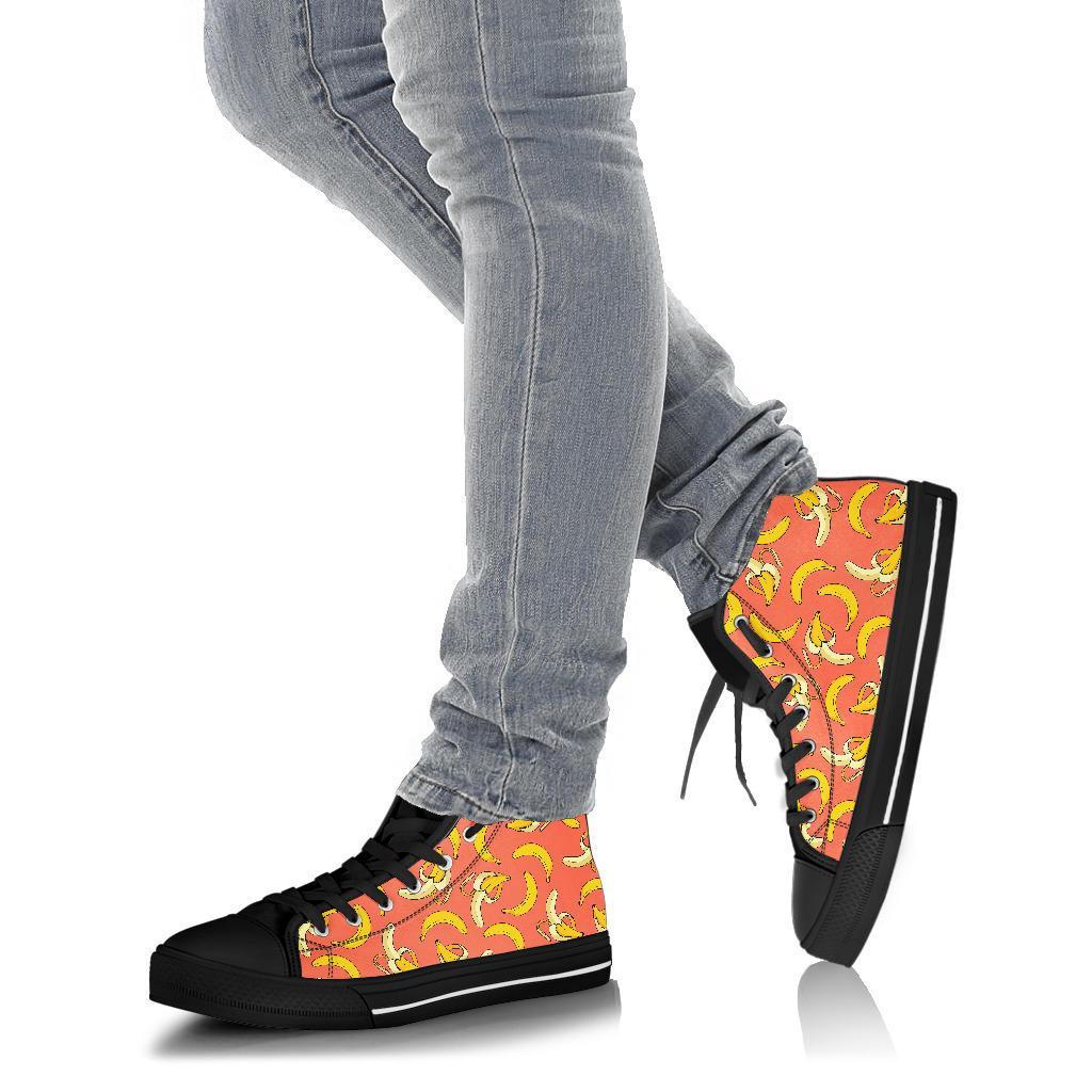 Pink Banana Pattern Print Men Women's High Top Shoes-grizzshop