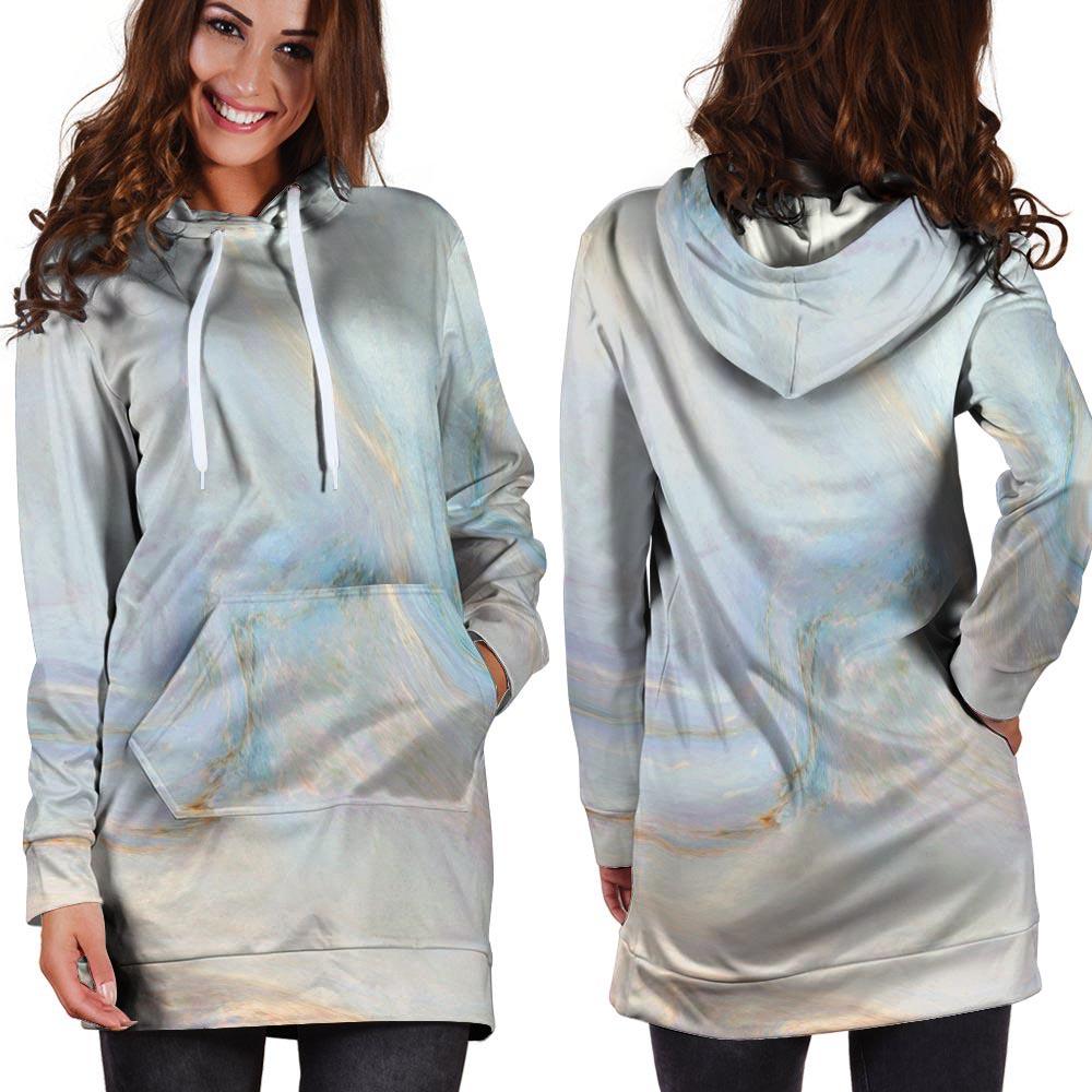 Pink Beige Marble Hoodie Dress-grizzshop