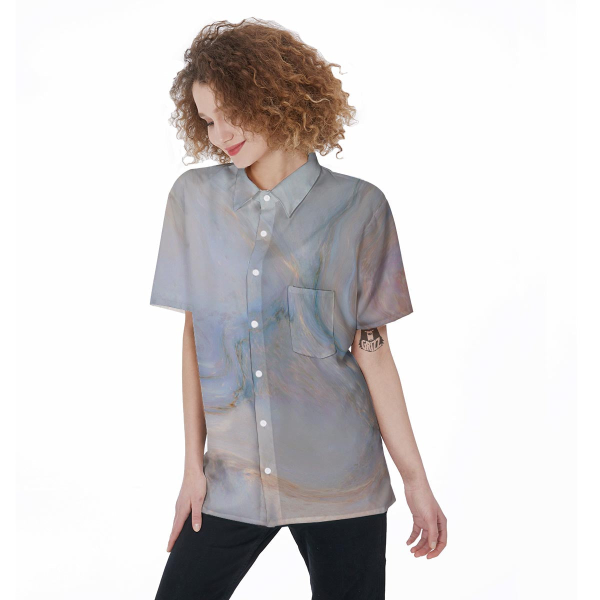 Pink Beige Marble Women's Short Sleeve Shirts-grizzshop
