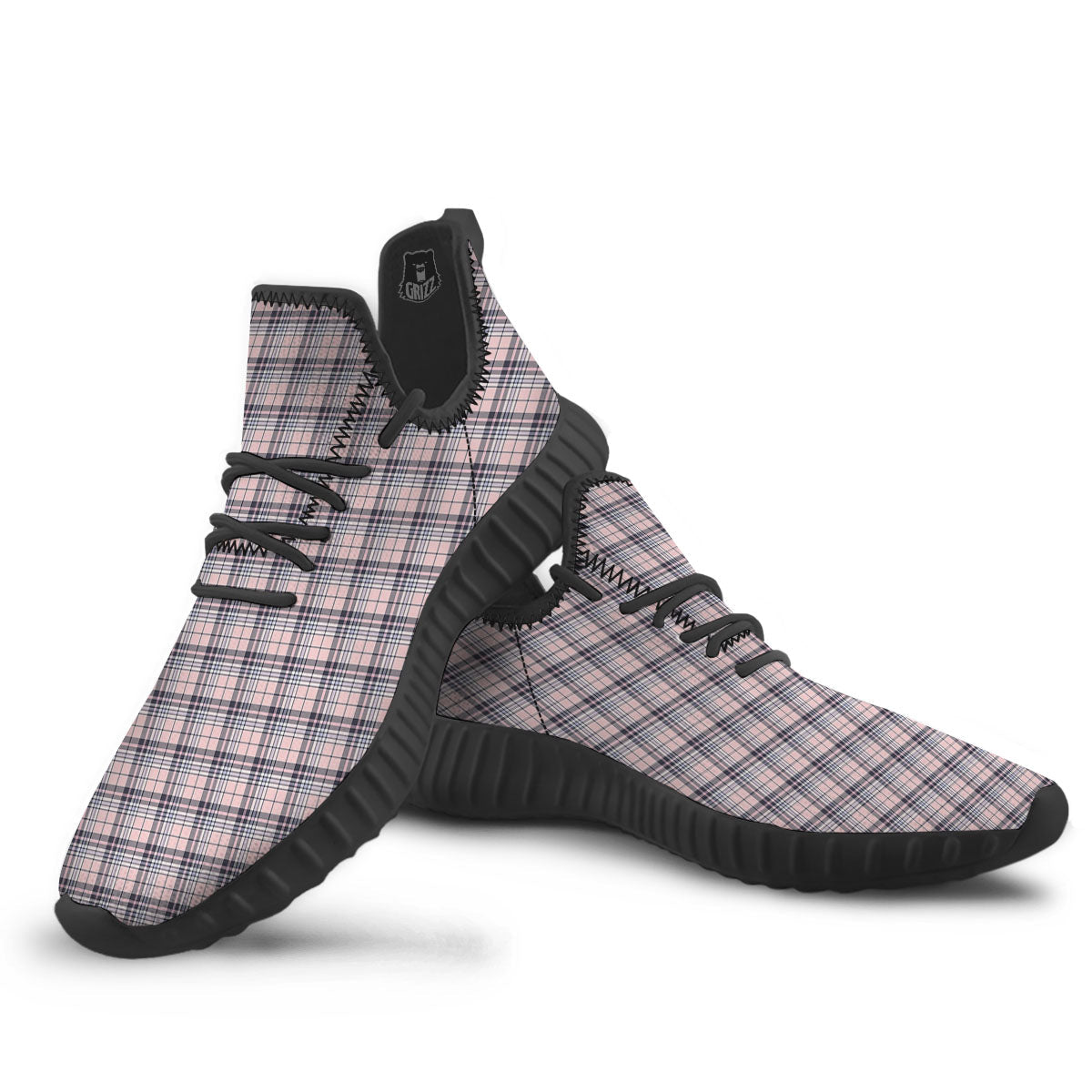 Pink Black And Blue Tartan Print Pattern Black Walking Shoes-grizzshop