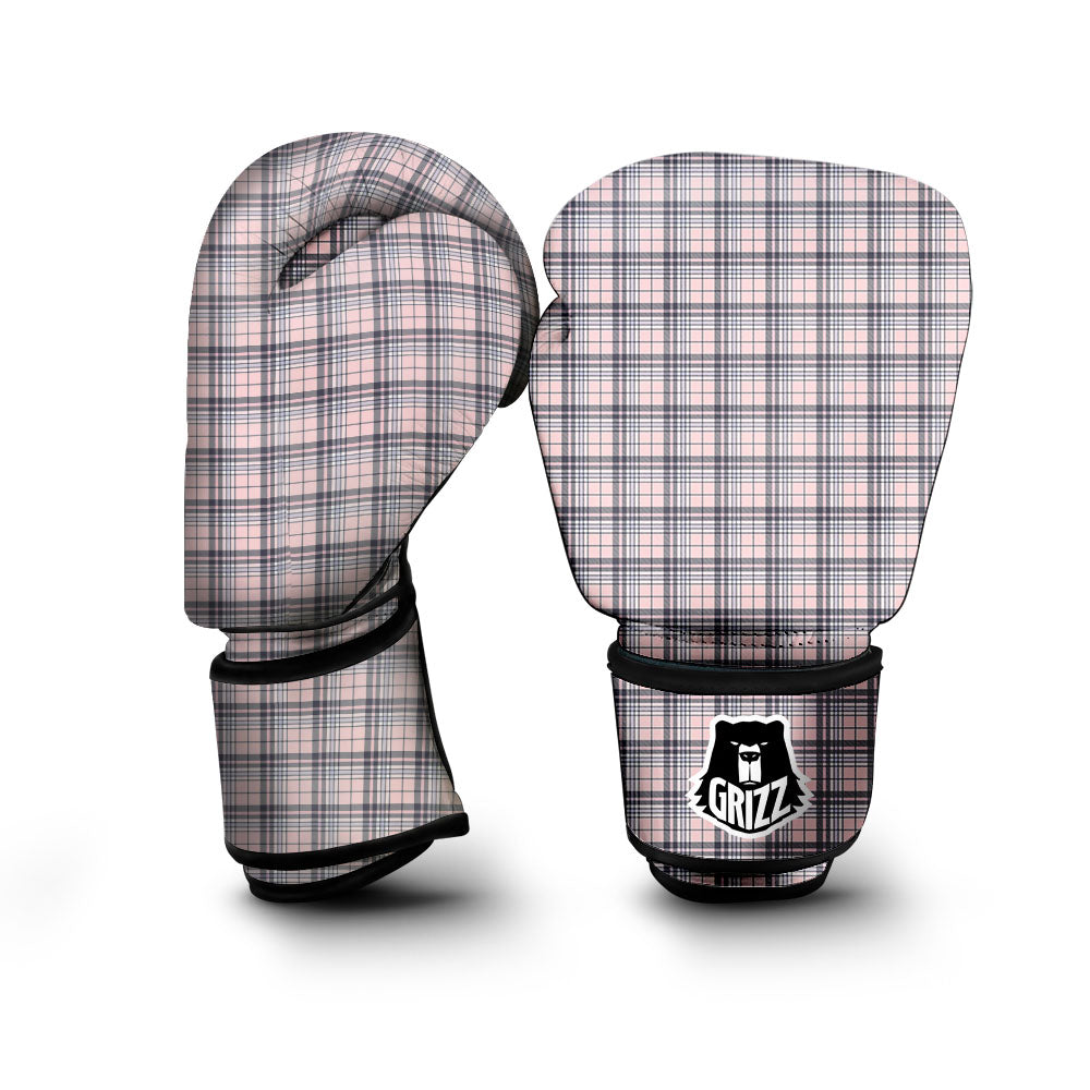 Pink Black And Blue Tartan Print Pattern Boxing Gloves-grizzshop