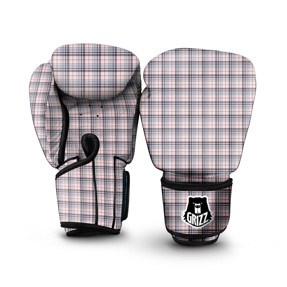 Pink Black And Blue Tartan Print Pattern Boxing Gloves-grizzshop