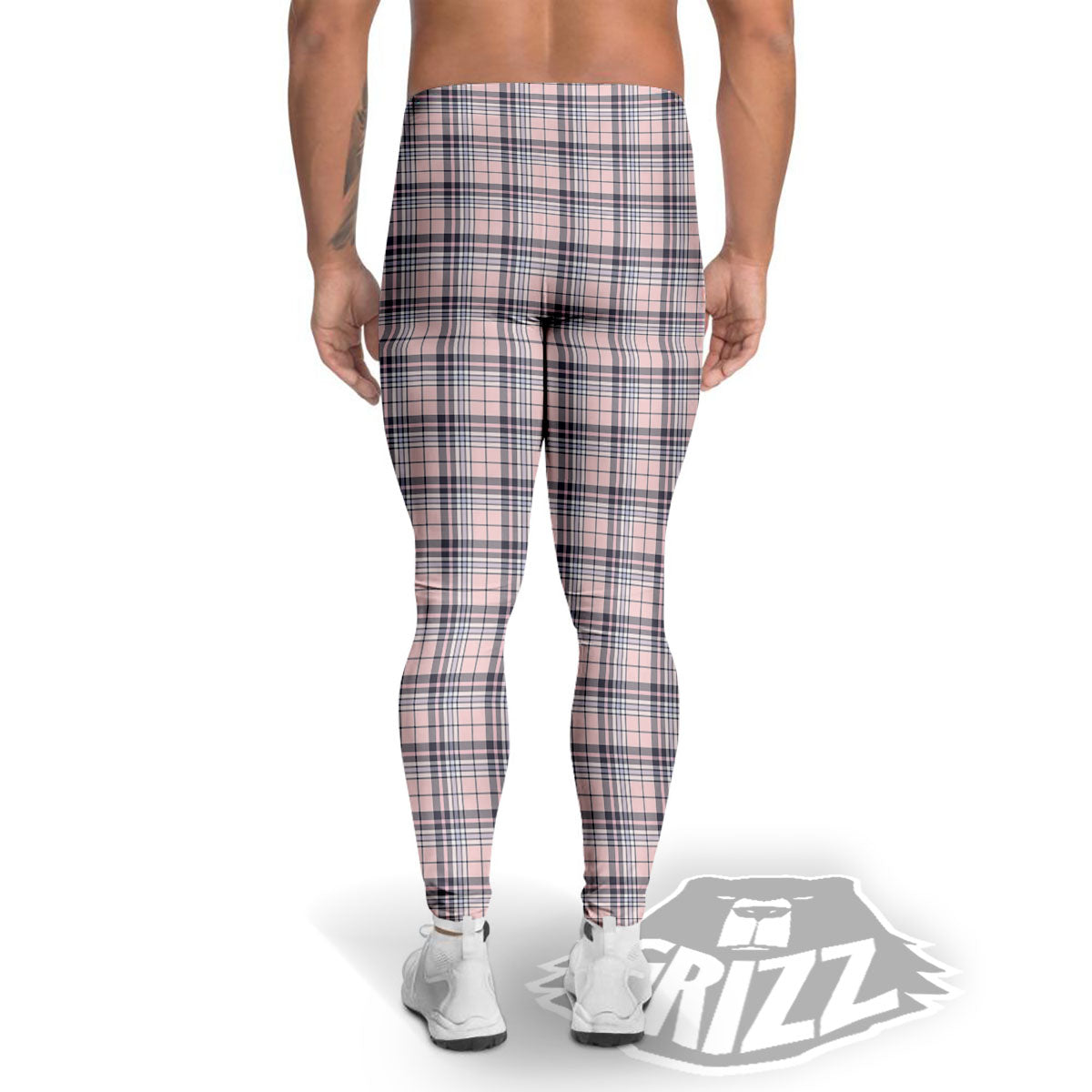 Pink Black And Blue Tartan Print Pattern Men's Leggings-grizzshop