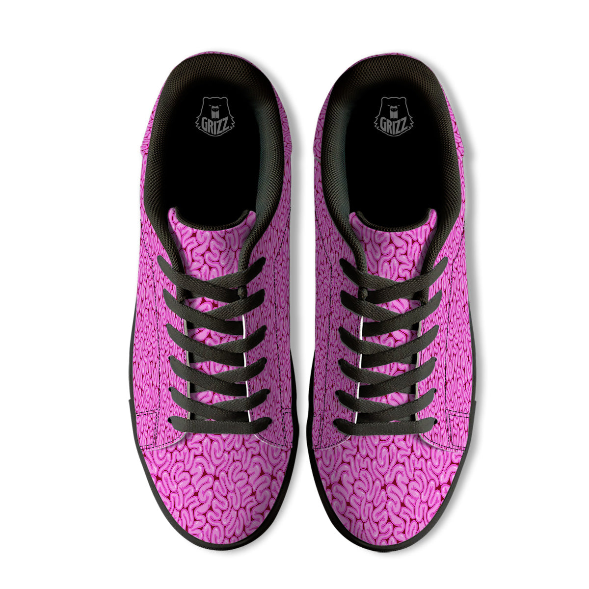 Pink Brains Cartoon Print Pattern Black Low Top Sneakers-grizzshop