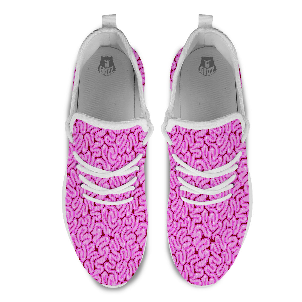 Pink Brains Cartoon Print Pattern White Athletic Shoes-grizzshop
