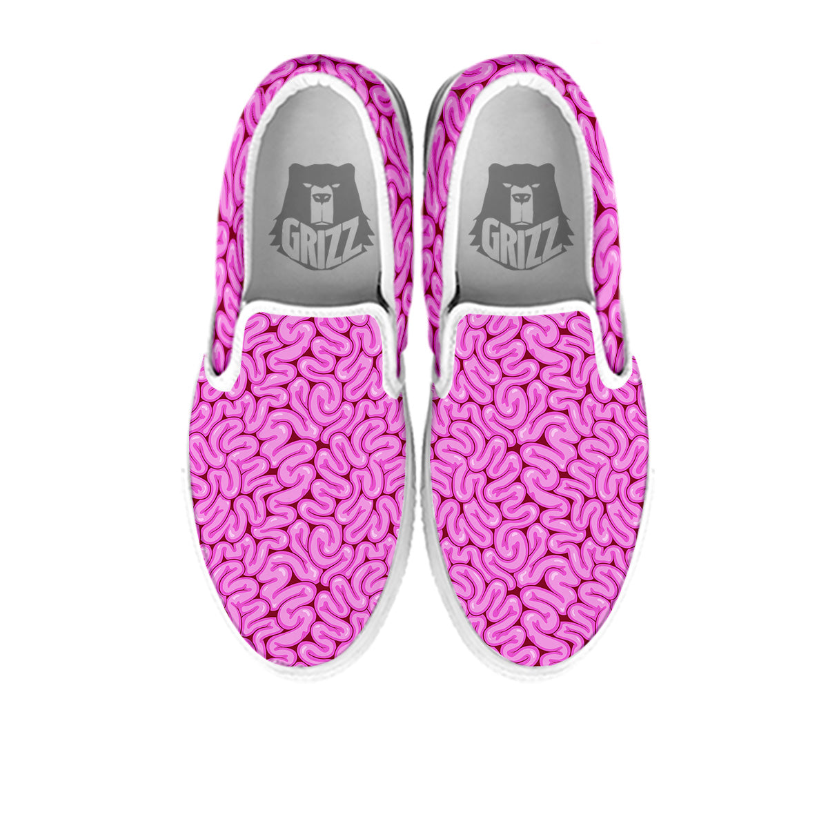 Pink Brains Cartoon Print Pattern White Slip On Shoes-grizzshop