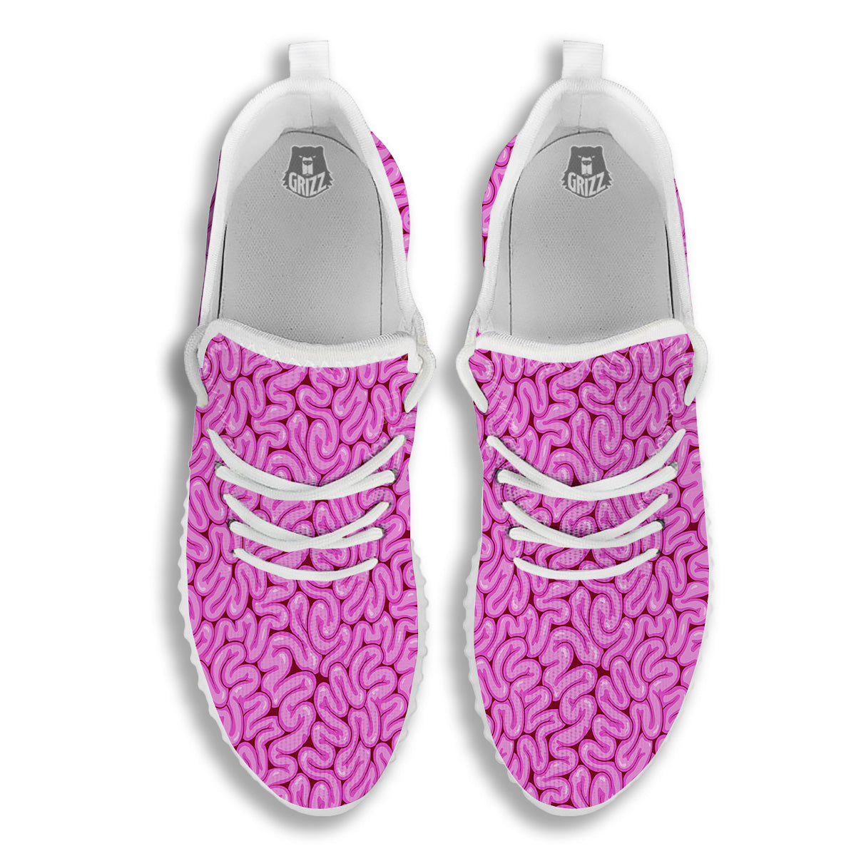 Pink Brains Cartoon Print Pattern White Walking Shoes-grizzshop