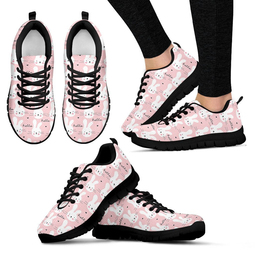Pink Bunny Rabbit Pattern Print Black Sneaker Shoes For Men Women-grizzshop