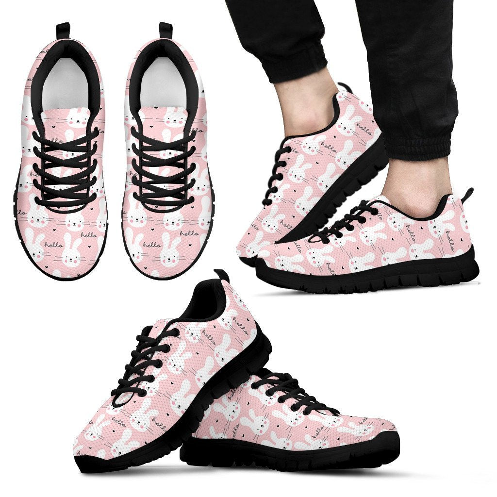 Pink Bunny Rabbit Pattern Print Black Sneaker Shoes For Men Women-grizzshop
