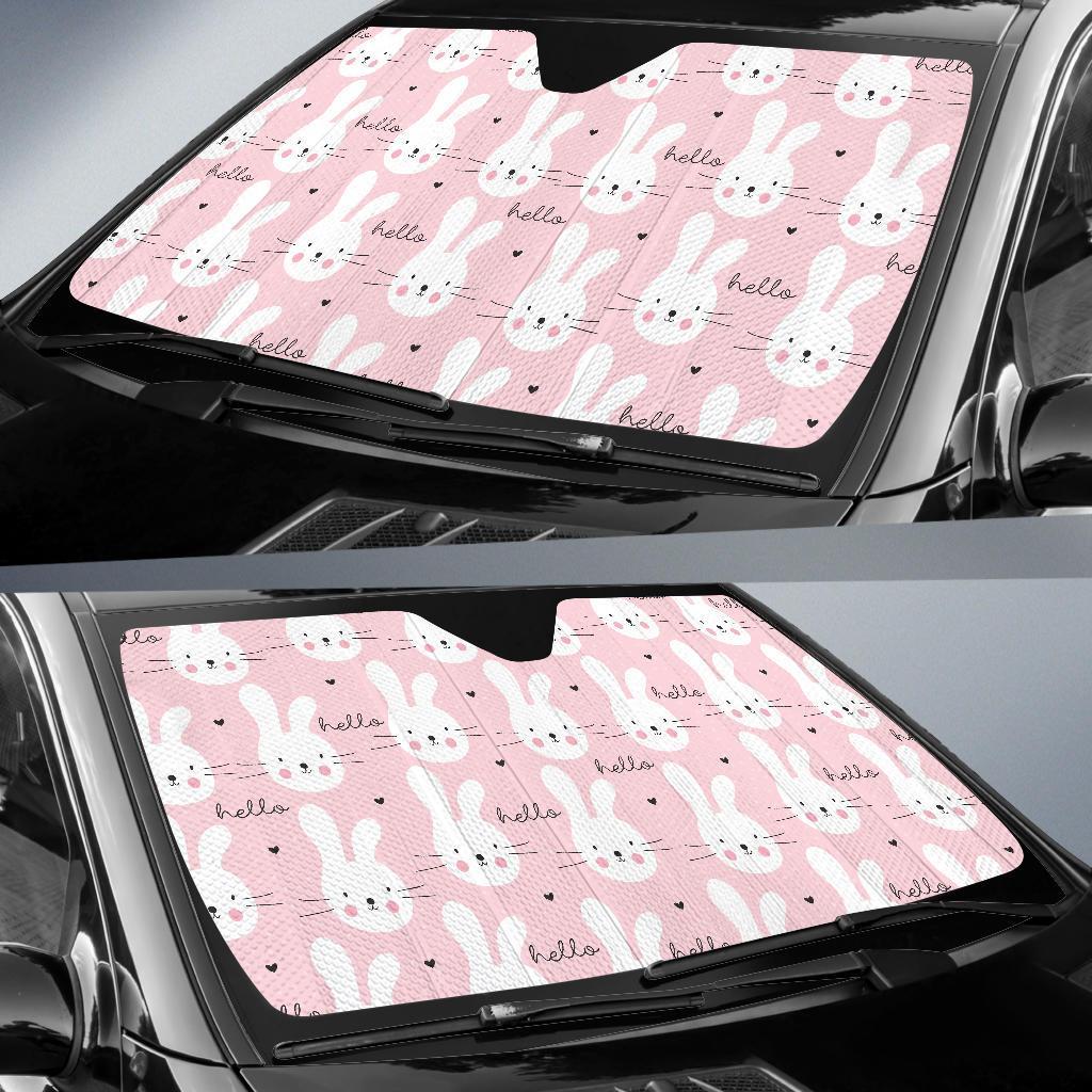 Pink Bunny Rabbit Pattern Print Car Sun Shade-grizzshop