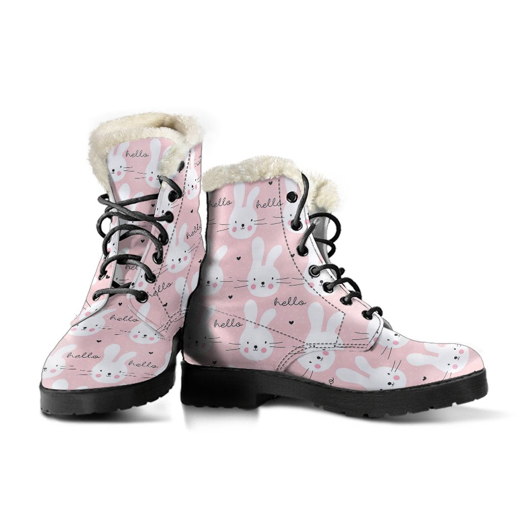 Pink Bunny Rabbit Pattern Print Comfy Winter Boots-grizzshop