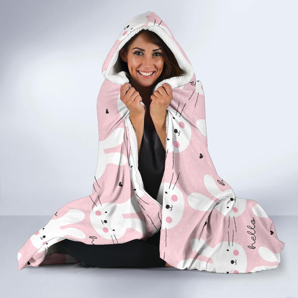 Pink Bunny Rabbit Pattern Print Hooded Blanket-grizzshop