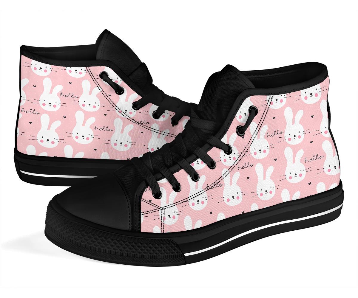 Pink Bunny Rabbit Pattern Print Men Women's High Top Shoes-grizzshop