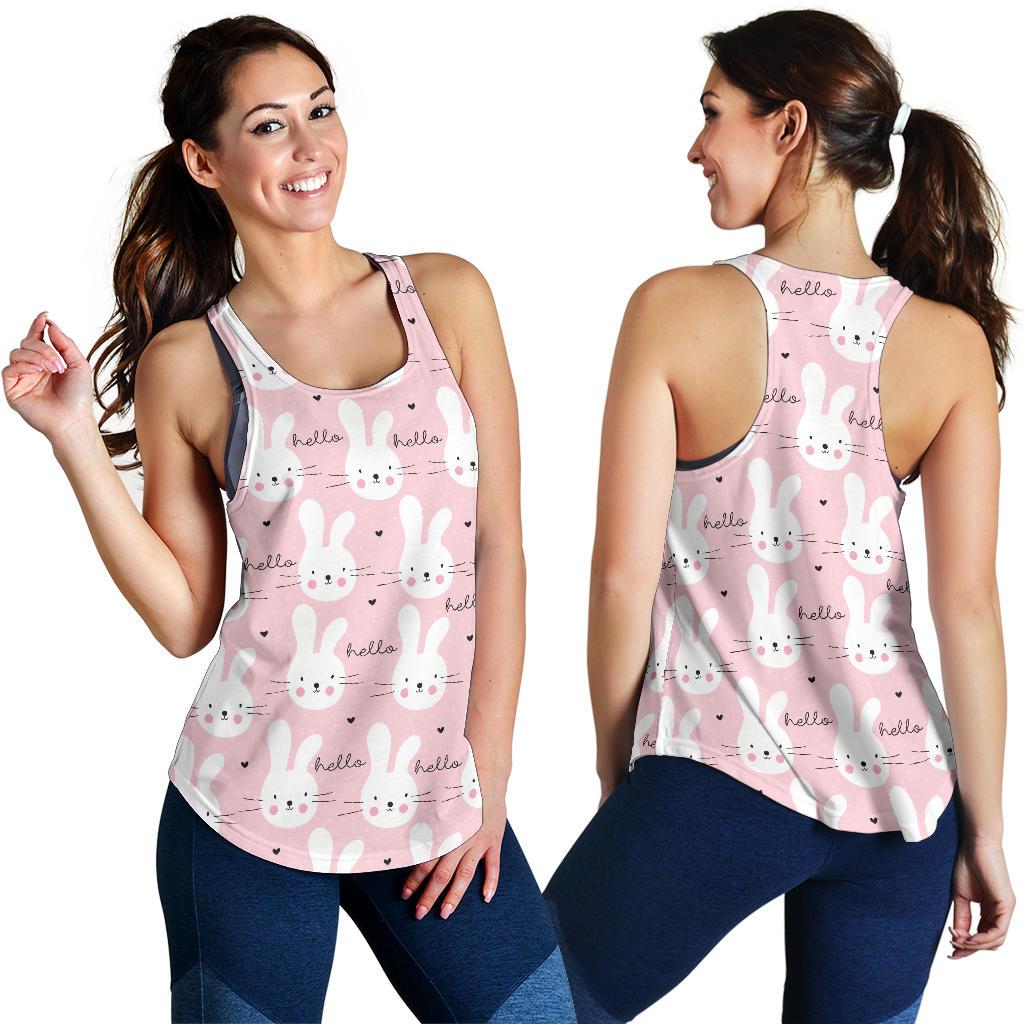 Pink Bunny Rabbit Pattern Print Women's Racerback Tank Tops-grizzshop