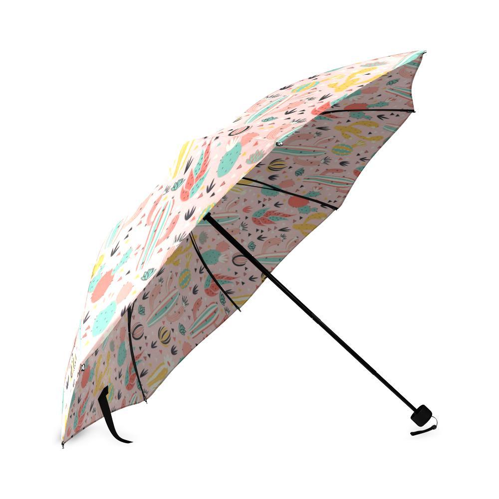 Pink Cactus Pattern Print Foldable Umbrella-grizzshop