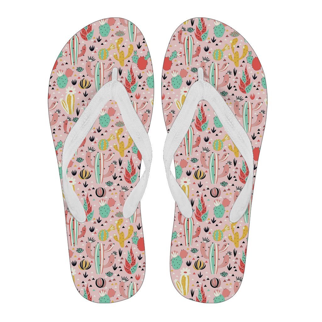 Pink Cactus Pattern Print Men Flip Flops-grizzshop