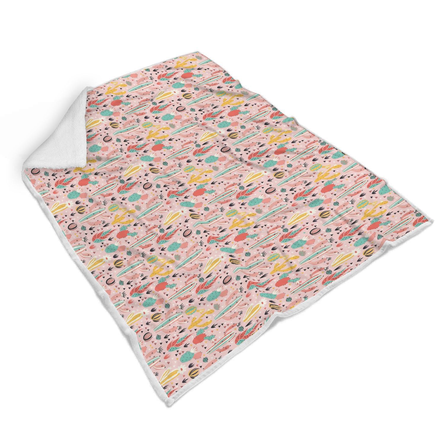 Pink Cactus Pattern Print Throw Blanket-grizzshop