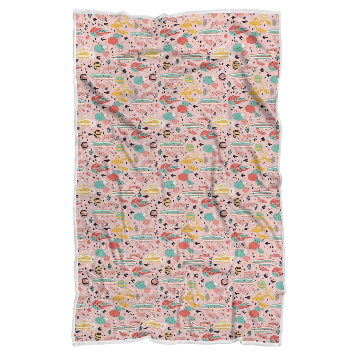 Pink Cactus Pattern Print Throw Blanket-grizzshop