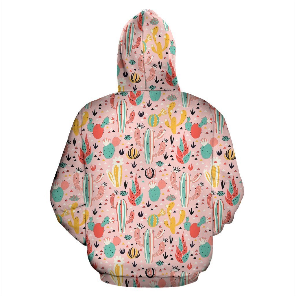 Pink Cactus Pattern Print Women Men Pullover Hoodie-grizzshop