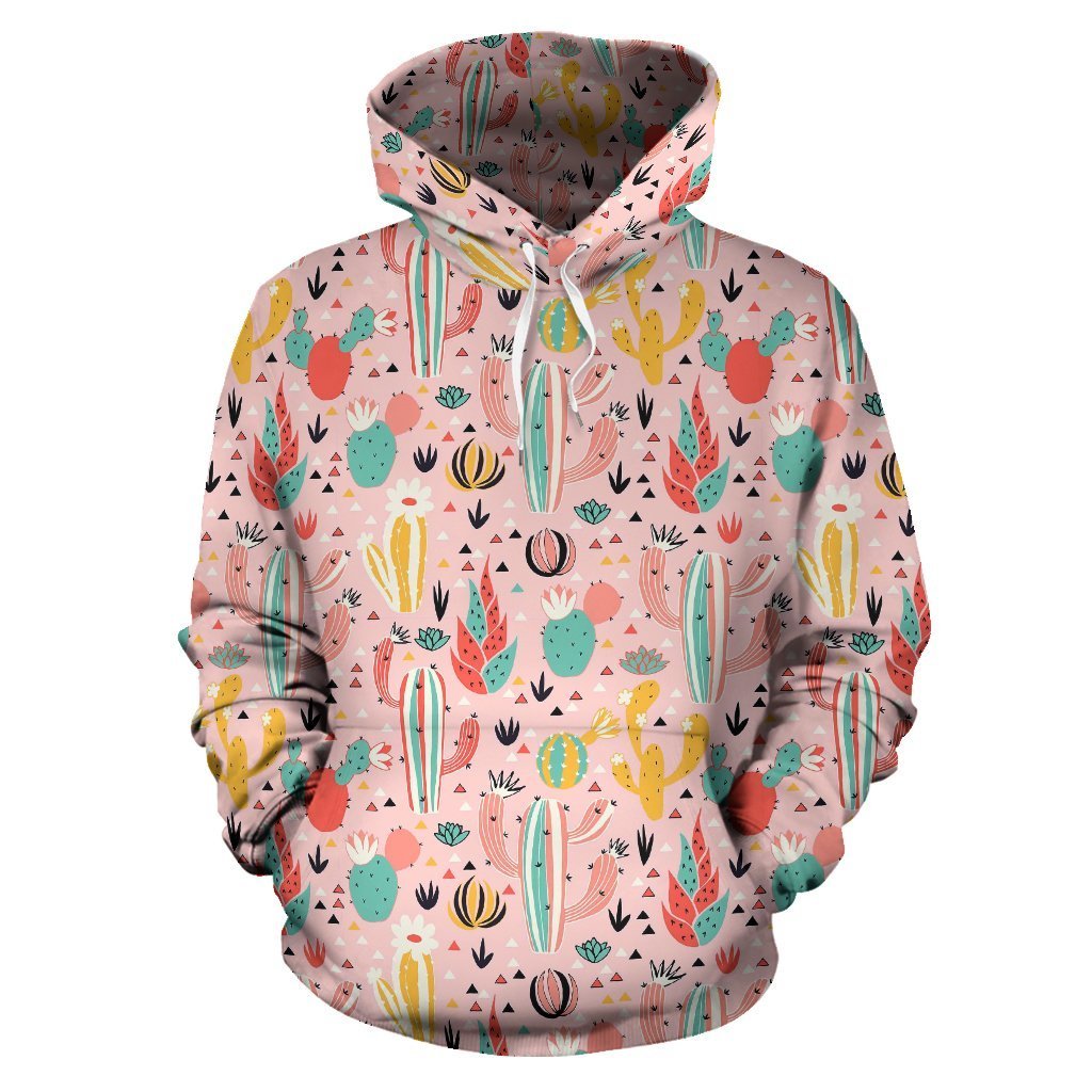 Pink Cactus Pattern Print Women Men Pullover Hoodie-grizzshop