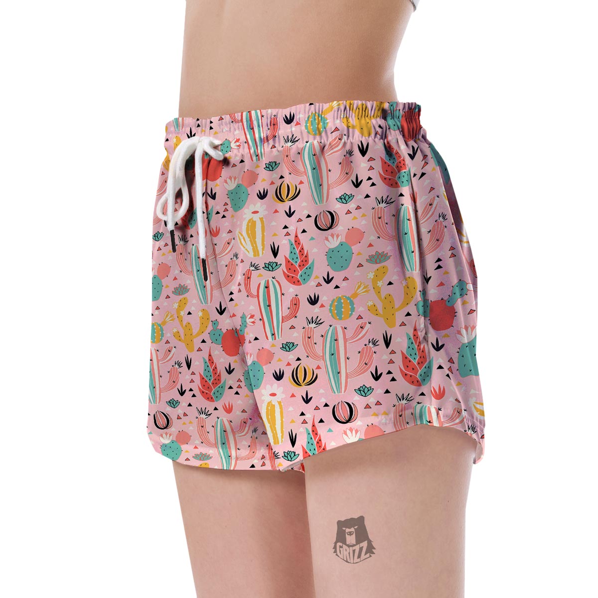 Pink Cactus Pattern Print Women's Shorts-grizzshop