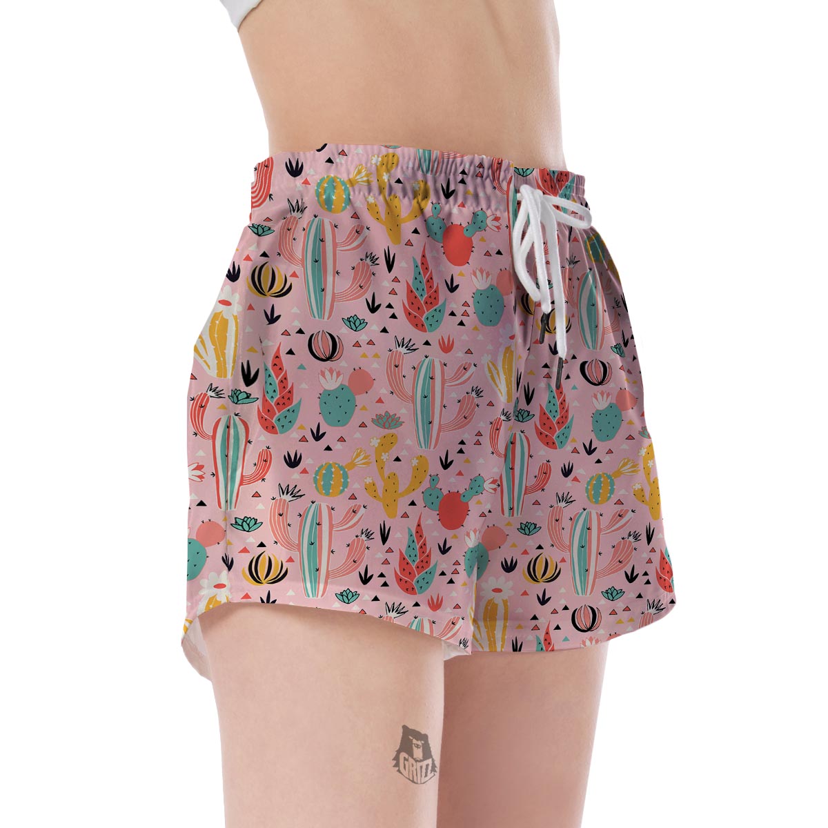Pink Cactus Pattern Print Women's Shorts-grizzshop