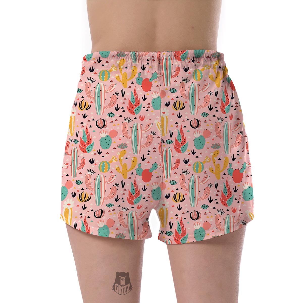 Pink Cactus Pattern Print Women's Shorts-grizzshop