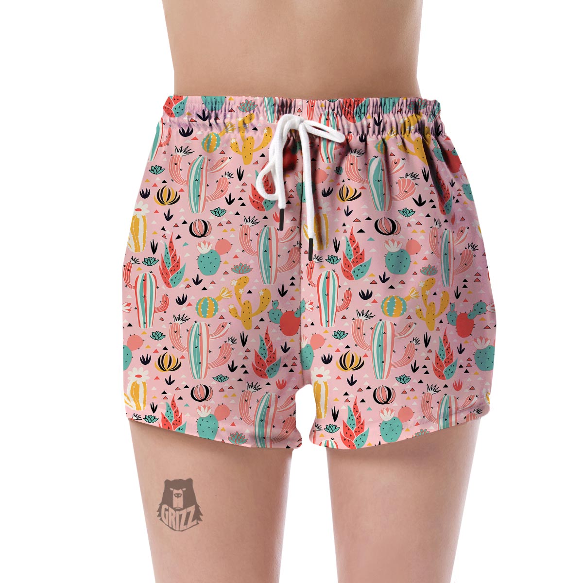 Pink Cactus Pattern Print Women's Shorts-grizzshop