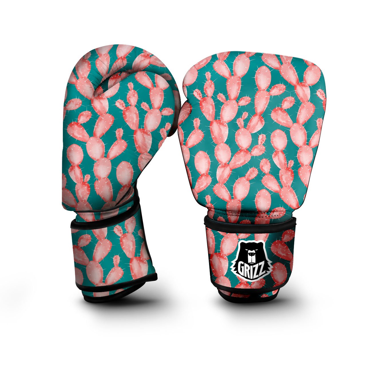 Pink Cactus Print Pattern Boxing Gloves-grizzshop