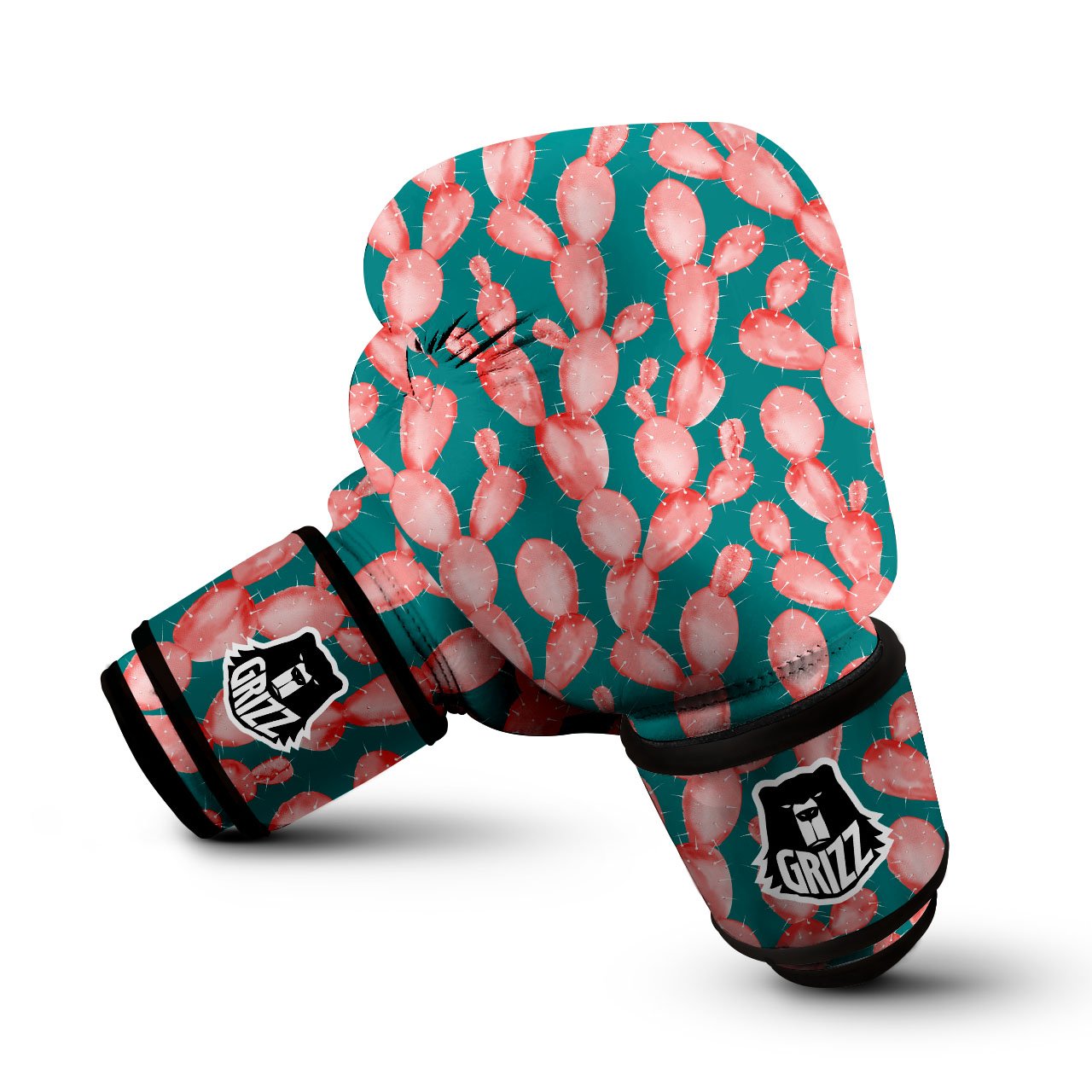 Pink Cactus Print Pattern Boxing Gloves-grizzshop