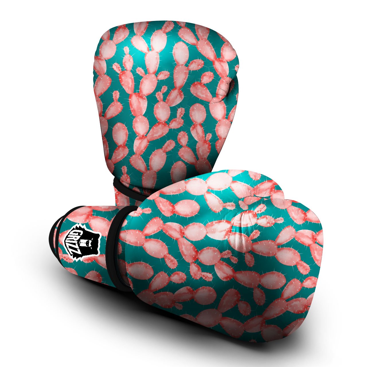 Pink Cactus Print Pattern Boxing Gloves-grizzshop