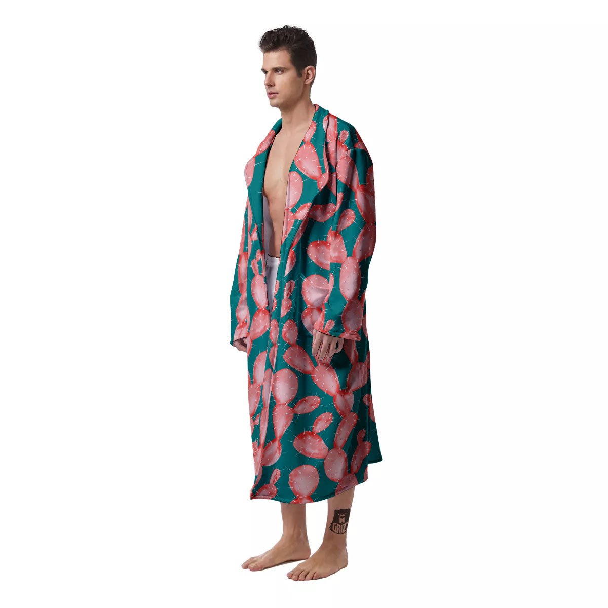 Pink Cactus Print Pattern Men's Robe-grizzshop