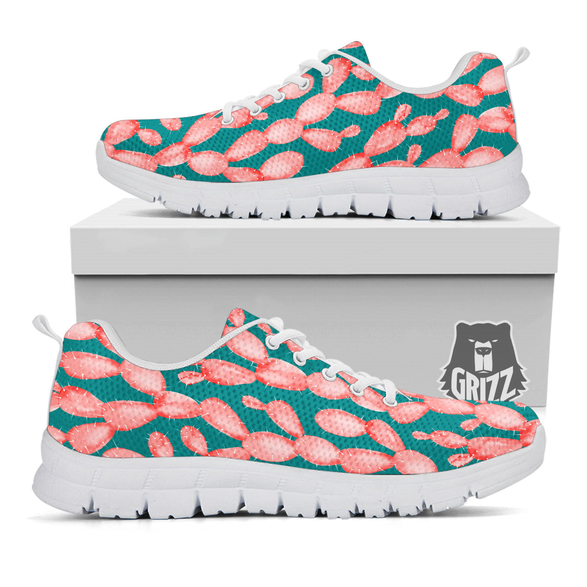 Pink Cactus Print Pattern White Sneaker-grizzshop
