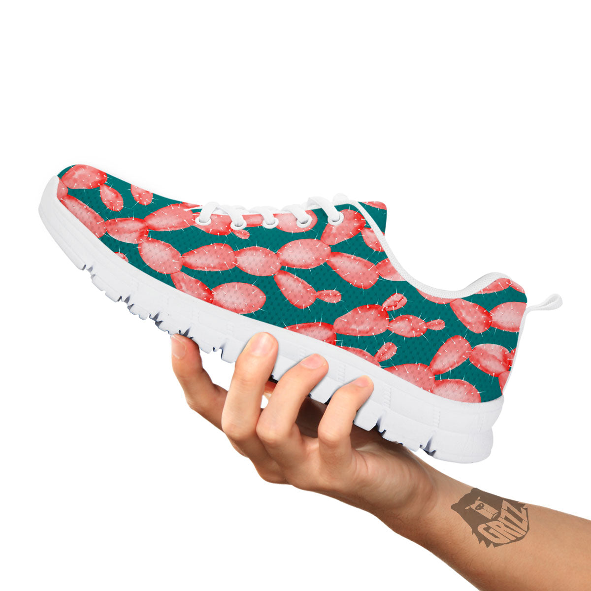 Pink Cactus Print Pattern White Sneaker-grizzshop