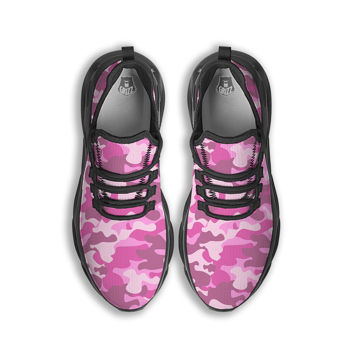 Pink Camo And Camouflage Print Black Running Shoes-grizzshop