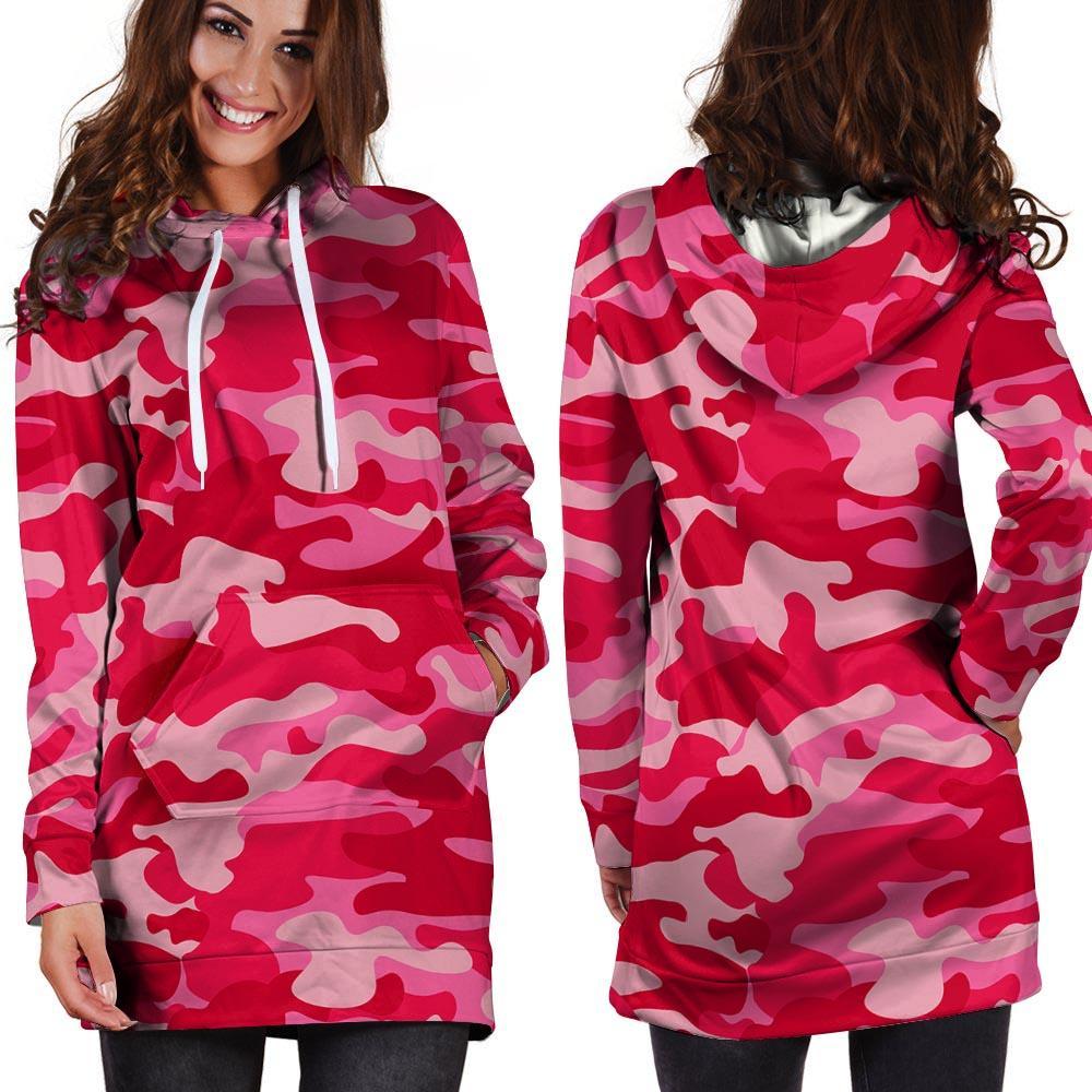 Pink Camo Print Hoodie Dress-grizzshop