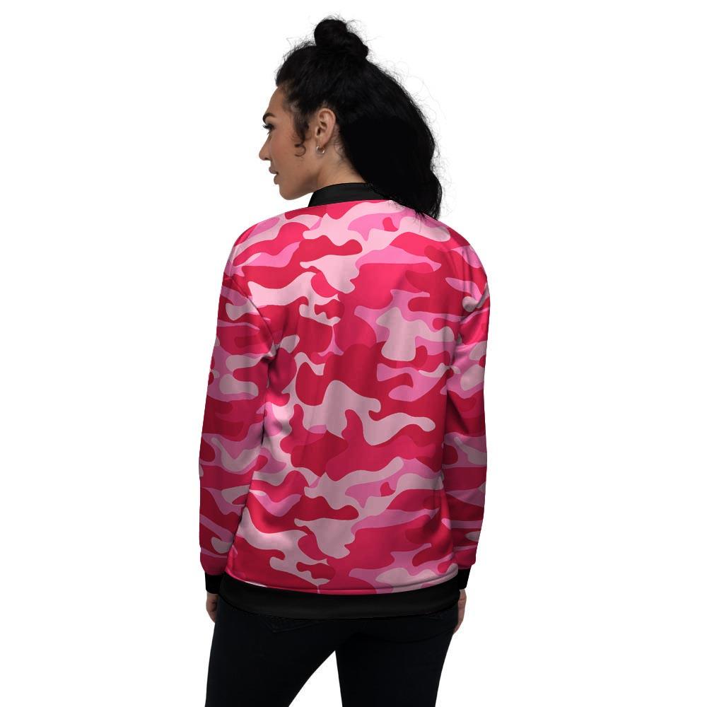 Pink Camo Print Women's Bomber Jacket-grizzshop
