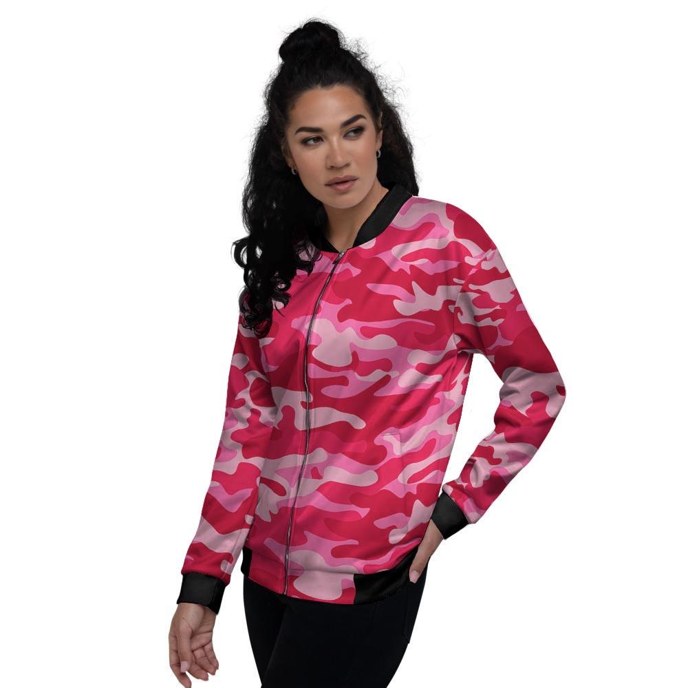 Pink Camo Print Women's Bomber Jacket-grizzshop