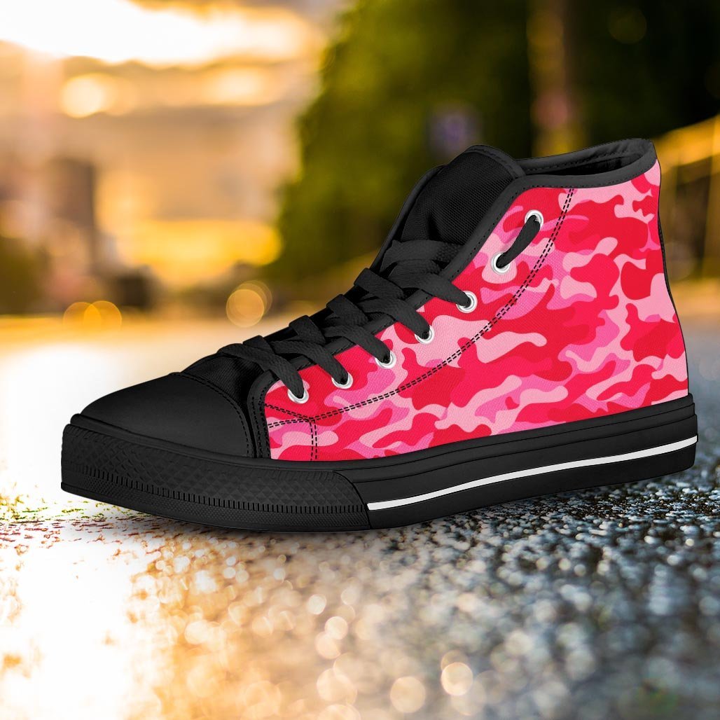 Pink Camo Print Women's High Top Shoes-grizzshop