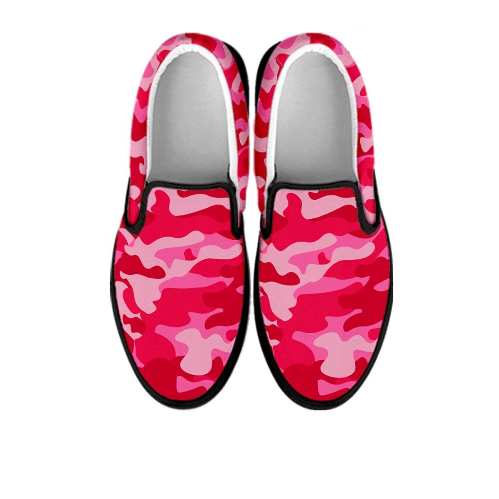 Pink Camo Print Women's Slip On Sneakers-grizzshop