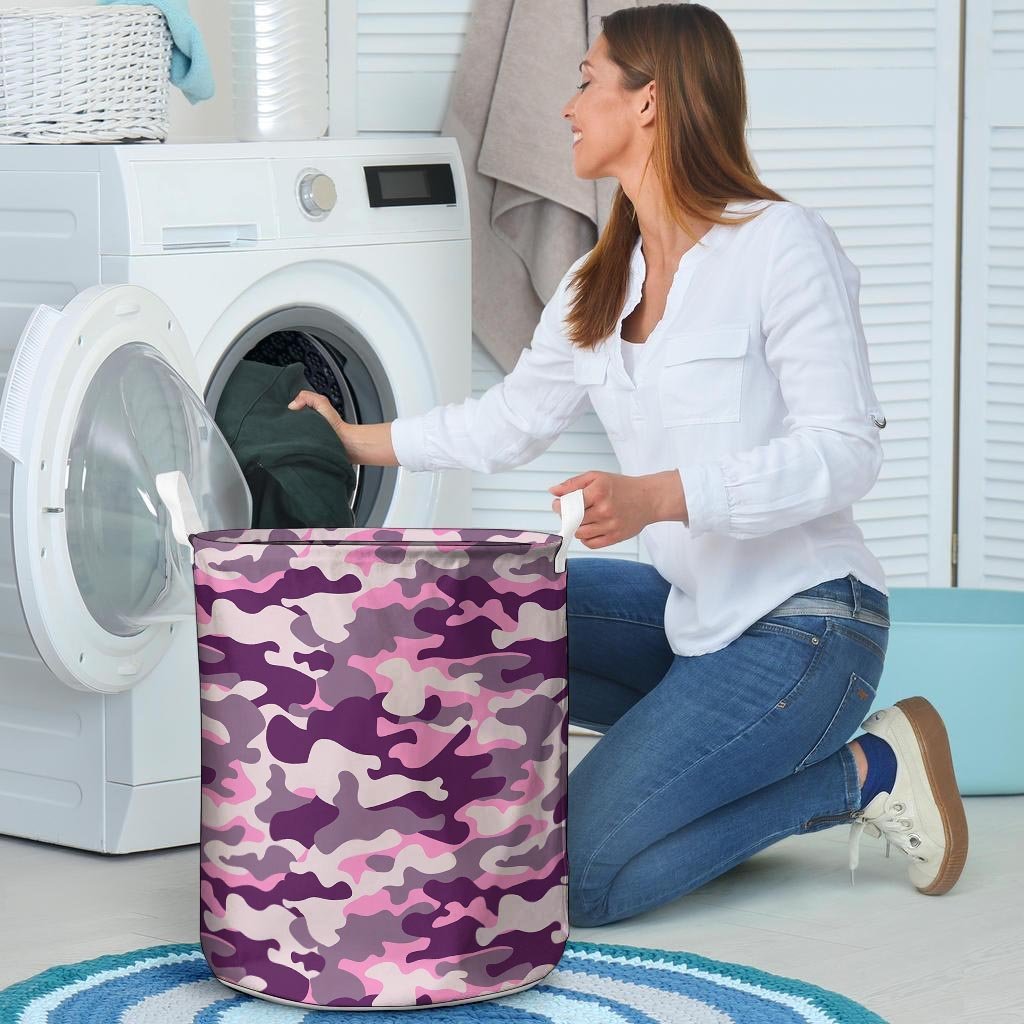 Pink Camouflage Print Laundry Basket-grizzshop